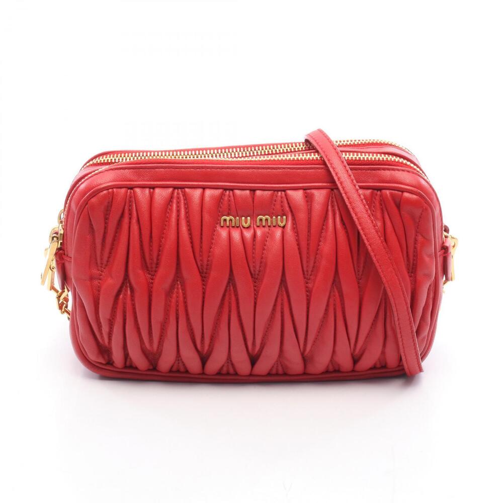 Miu Miu Matelasse Shoulder Bag Lambskin Leather Red
